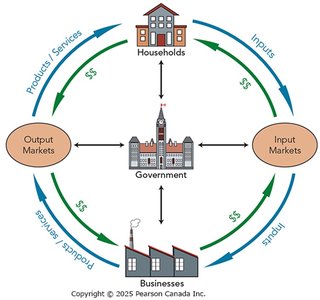 Circular flow diagram of households, businesses, government, input and output markets