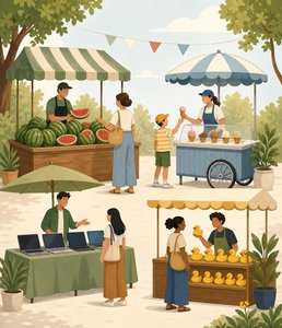 Market scene with final and intermediate goods