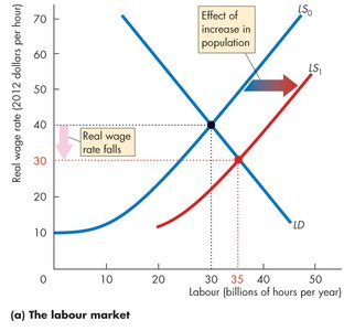 Labour market: aggregate labour hours increase with population growth
