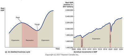 Business cycle: idealized and actual GDP movements