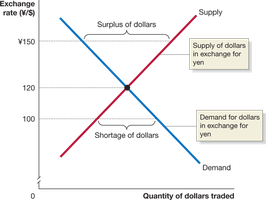Foreign Exchange Market: Surplus and shortage of dollars, exchange rate adjustments