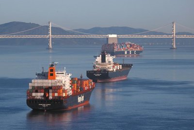 Container ships representing international trade