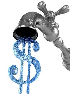 Faucet with dollar sign representing liquidity in the banking system