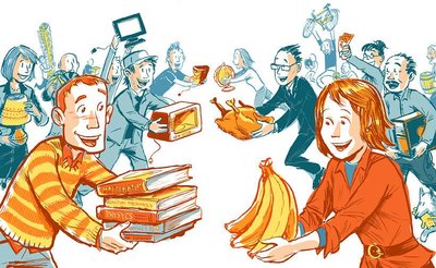Barter system illustration showing inefficiency compared to money