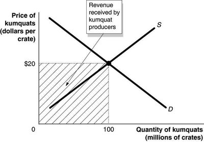 Supply and demand graph showing equilibrium revenue for kumquat producers