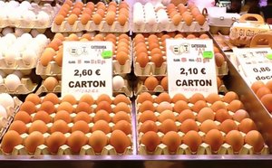 Egg cartons with price tags in a market