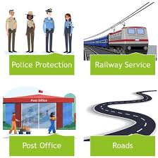 Public goods: police protection, railway service, post office, roads