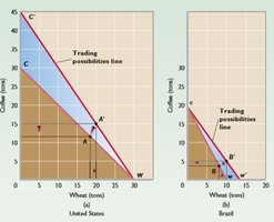 Trading possibilities after specialization for the United States and Brazil