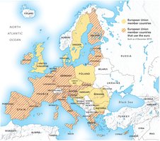 Map of European countries using the euro