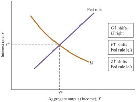 Equilibrium Values of the Interest Rate and Output (IS and Fed Rule)