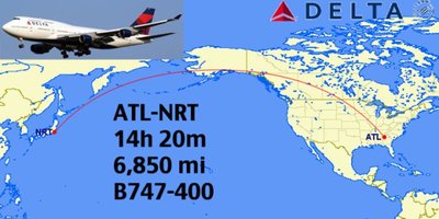 Flight map showing US-Japan airfare route