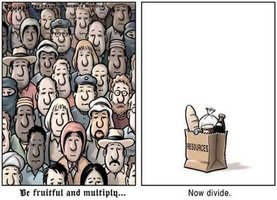 Cartoon illustrating population growth and resource division