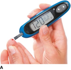 Patient using a glucometer
