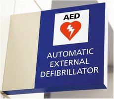 AED sign in a public place