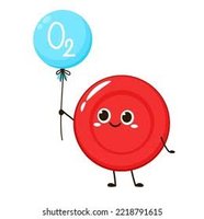 Cartoon red blood cell holding O2 balloon