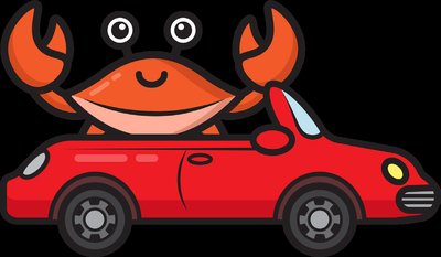 Crab in a car for 'carcin/o' (cancerous)