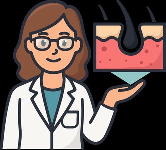 Dermatologist with skin cross-section for 'dermat/o' (skin)