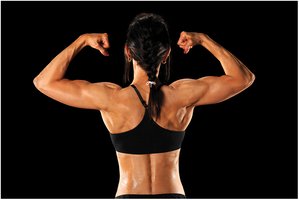 Bodybuilder showing muscle strength and size