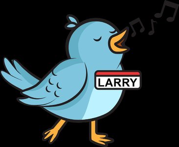 Bird singing with Larry name tag
