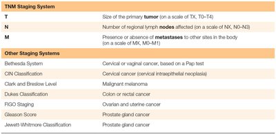 Table of cancer staging systems