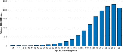 Bar graph showing cancer diagnosis rates by age group