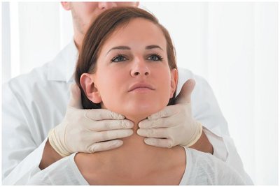 Physical examination of the thyroid gland