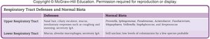 Respiratory tract defenses and normal biota table