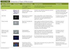 Comparison of types of microscopes