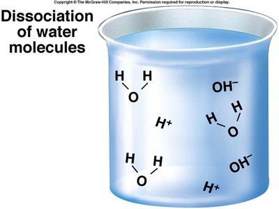 Dissociation of water molecules in solution