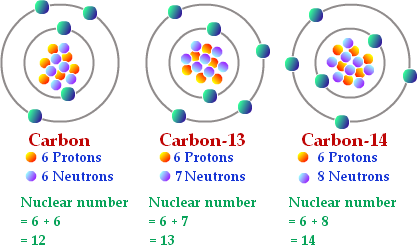 Carbon isotopes: Carbon-12, Carbon-13, Carbon-14