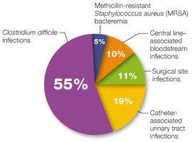 Pie chart of common HAIs