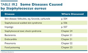Table of diseases caused by Staphylococcus aureus
