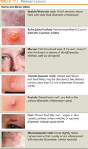Table of secondary skin lesions