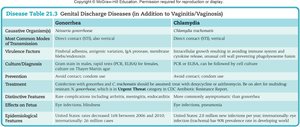 Table of genital discharge diseases: gonorrhea and chlamydia