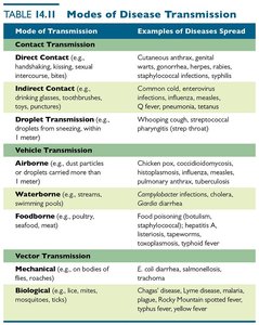 Table of modes of disease transmission