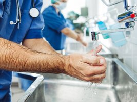 Medical professionals washing hands
