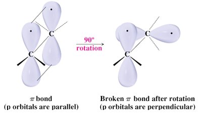 π bond rotation and energy barrier