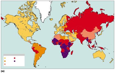 Estimated tuberculosis incidence worldwide, per 100,000 population