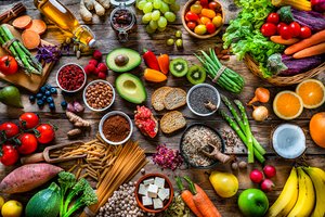 Assorted high-fiber foods