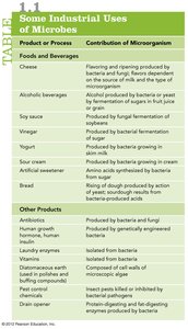 Table of industrial uses of microbes