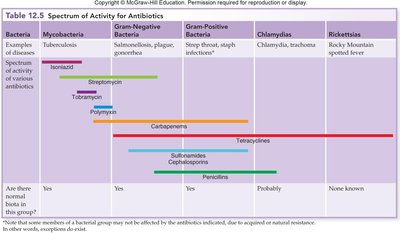Spectrum of activity for antibiotics table