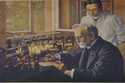 Ehrlich and assistant in laboratory