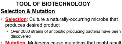 Selection and mutation in biotechnology
