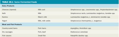 Table of fermented dairy and meat products