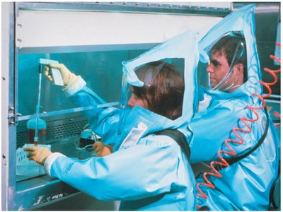Technicians in a BSL-4 laboratory