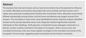 Abstract of a study on human microbiota and environmental transfer