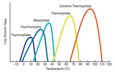 Temperature ranges for microbial growth