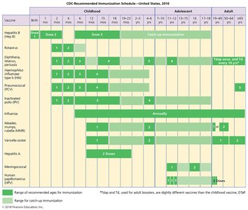CDC recommended immunization schedule