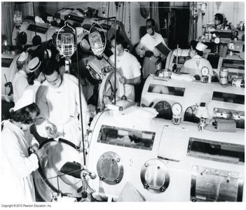 Iron lung machines used for polio patients