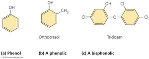 Structures of phenol, a phenolic, and a bisphenolic